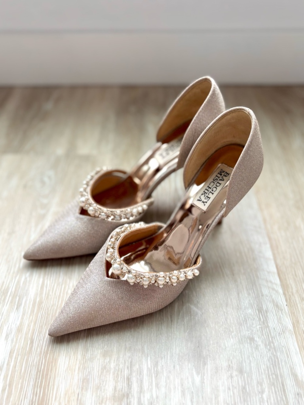 Badgley Mischka Nathalie D’orsey Pearl-Embellished Pointed-Toe Pump - Size 6